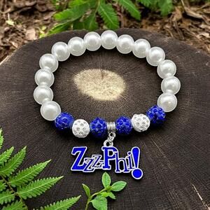 Zeta Phi Beta Bracelet‎ Blue and White Pearls rhinestone with ZzzPhi!